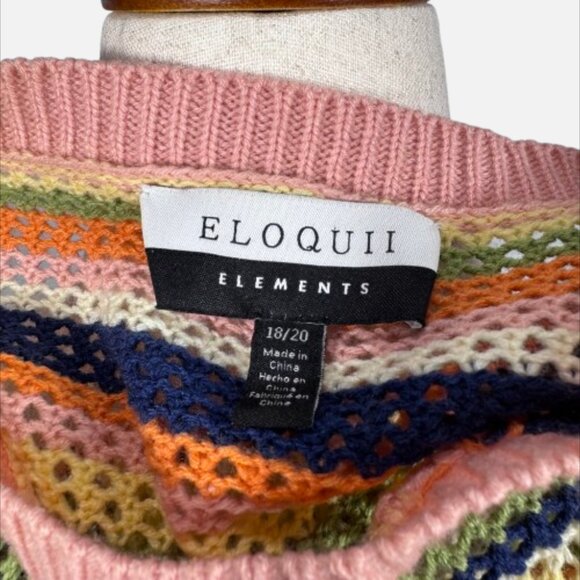 ELOQUII Elements Puff Sleeve Stripe Crochet Knit Sweater EUC (Size 18/20) - Picture 13 of 16
